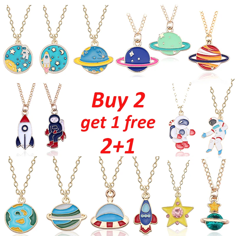 

Buy 2 Get 1 Free Cartoon Enamel Rocket Astronaut Earth Star Moon Planet Pendant Necklace Women Jewelry Christmas Gifts Collares