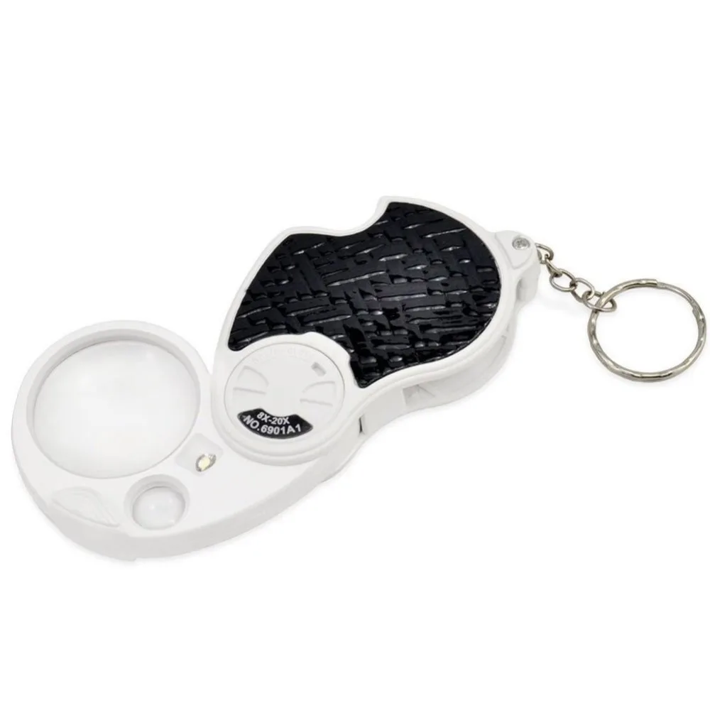 Mini Foldable Keychain Magnifier 8 X 20X, 37MM Illuminated Magnifying