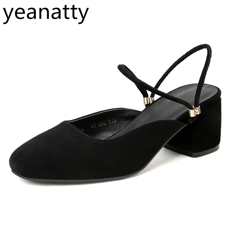 black high heels with thick heel