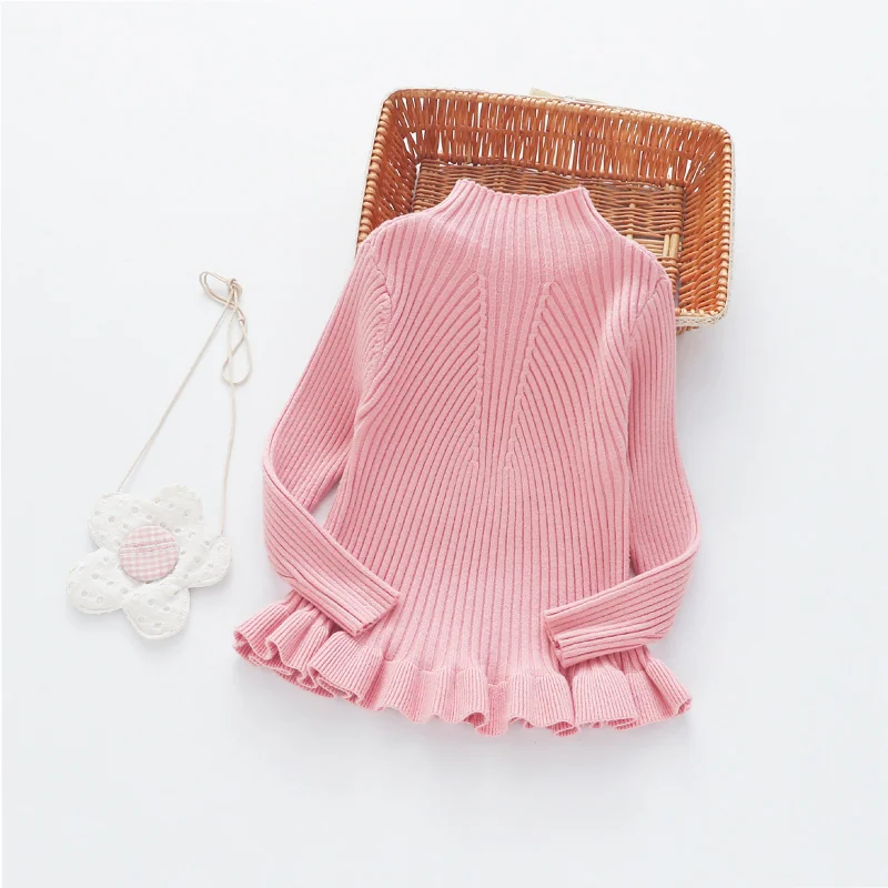 Sweet Ruffles Girls Sweater Knitted Solid Children Winter Sweater Turtleneck Long Sleeve Warm Pullover For Girls Girls Clothing (1)