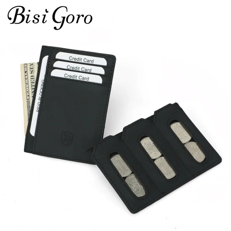Bisi Goro 2019 Unisex Card Holder Real Leather Business Black Wallet Wholesale Credit Card Case Thin Card Wallet dropshipping