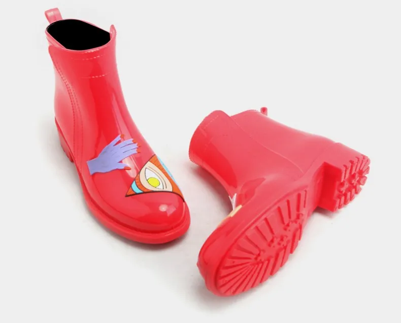 Rouroliu/Популярные непромокаемые ботильоны из ПВХ с граффити, женские непромокаемые ботинки на Плоском Каблуке, непромокаемая женская обувь, Wellies, TR199