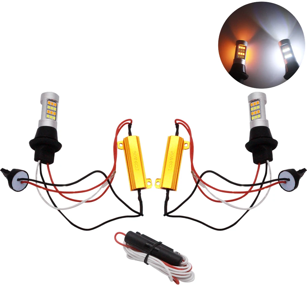 

YIJINSHENG T20 Led 42 SMD High Power Daytime Running Light+Turn Signal DRL Dual Mode 1156 T20 T25 7440 SMD WY21W Running Lamps
