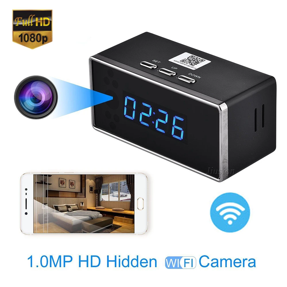 Mini WiFi Alarm Clock Camera HD 1080P Remote Security Night Vision