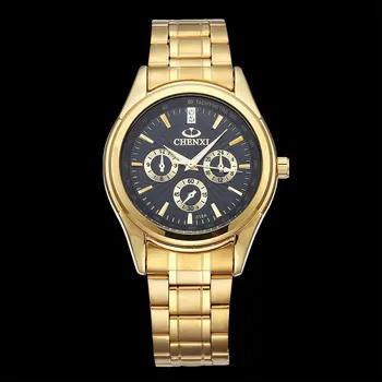 

CHENXI Luxury Gold Men Watch Unique Business Series Waterproof Quartz Male Clock 2017 Antique Classic Black Wristwatch for Man