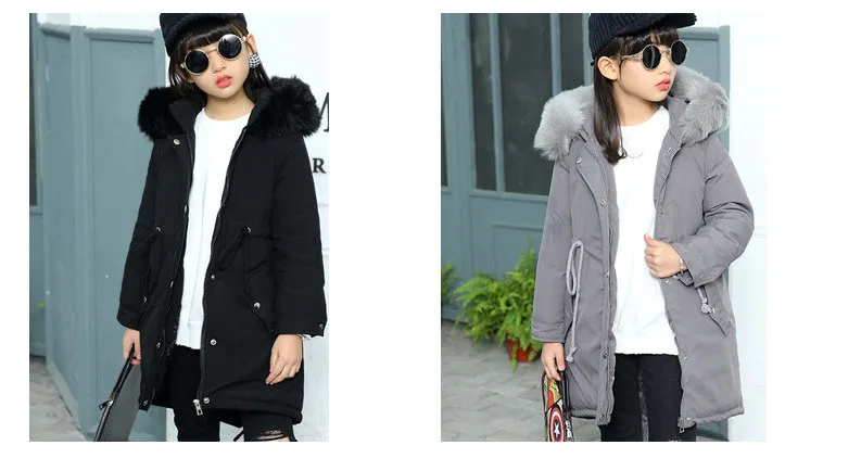 New 2018 Fur Hooded Jackets For Girls Thick Kids Long Cotton Coats Baby Big Girl Winter jacket Children Outerwear & coats Tops Clothes (15)