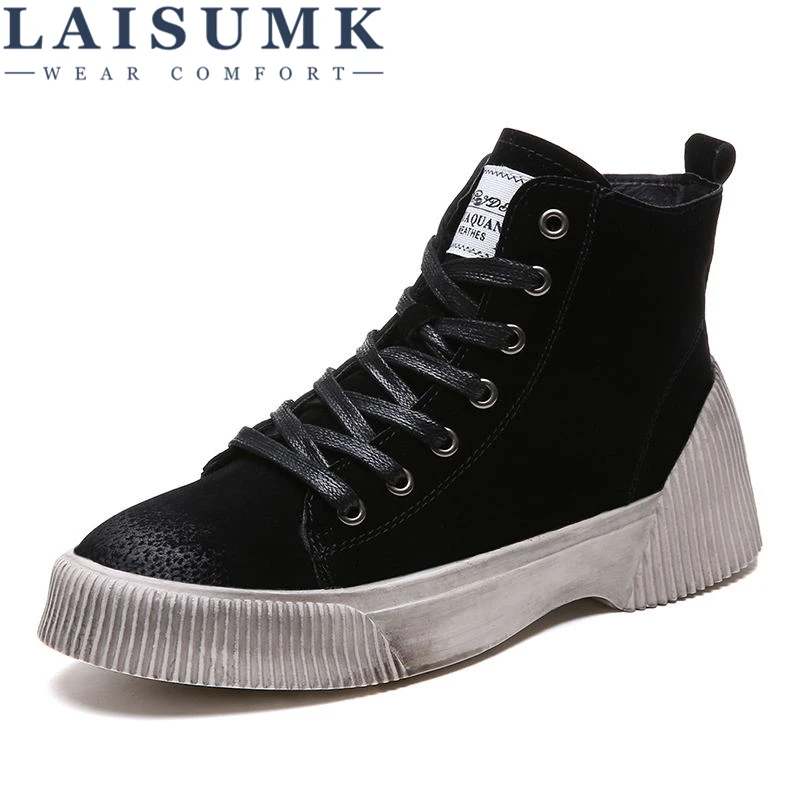 

LAISUMK Women Warm Work Boots Winter Casual Pu Leather Ankle Boots Outdoor Fashion Platform High Top Shoes Zipper Botas Mujers
