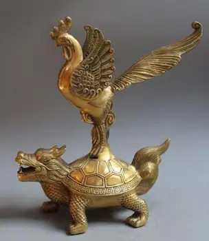 

12 China fengshui Bronze champion DuZhanAtou Chicken And Dragon turtle statue