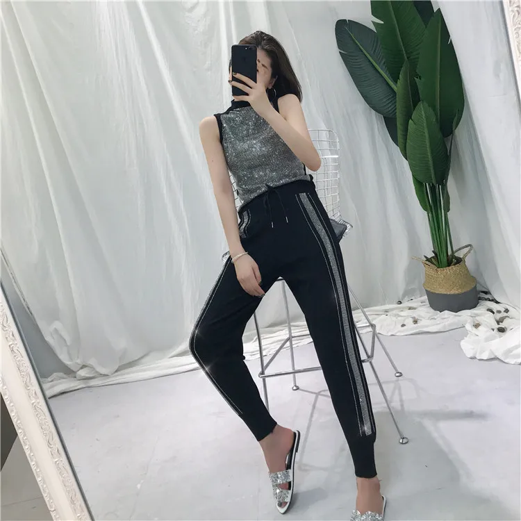 ALPHALMODA Модный трикотажный Костюм женский комплект из двух предметов 2019 летний