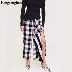 Hongsonghan 2018 Новый Hong Kong ветер свободные повседневные штаны сетки сбоку открыть высокой талией свисать чувство стиль пят свободные штаны