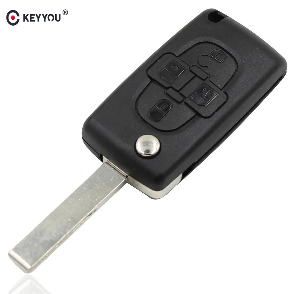 

KEYYOU Remote Entry Key Fob Flip Folding Shell Case 4 Buttons Fob For Peugeot 1007 CE0523