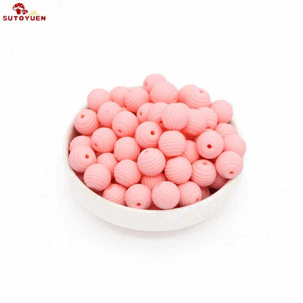 Sutoyuen, силиконовые бусины, 15 мм, 100 шт, детские круглые спиральные бусины, пищевая форма, сделай сам, прорезыватели для зубов - Цвет: Pink