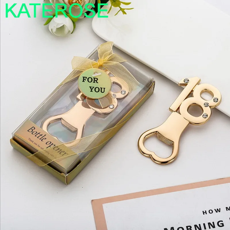 

12PCS Digital-18 Design Gold Metal Bottle Opener Silver Beer Openers Wedding Anniversary Keepsake Birthday Party Giveaways Gift