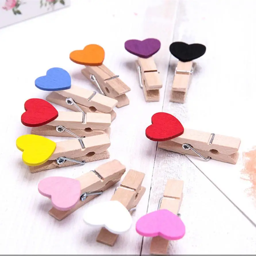 

10Pcs 3.5cm Heart Shaped Paper Photo Clips Wall Deco DIY Creative Frame With Mini Colored Clothespins 2O928