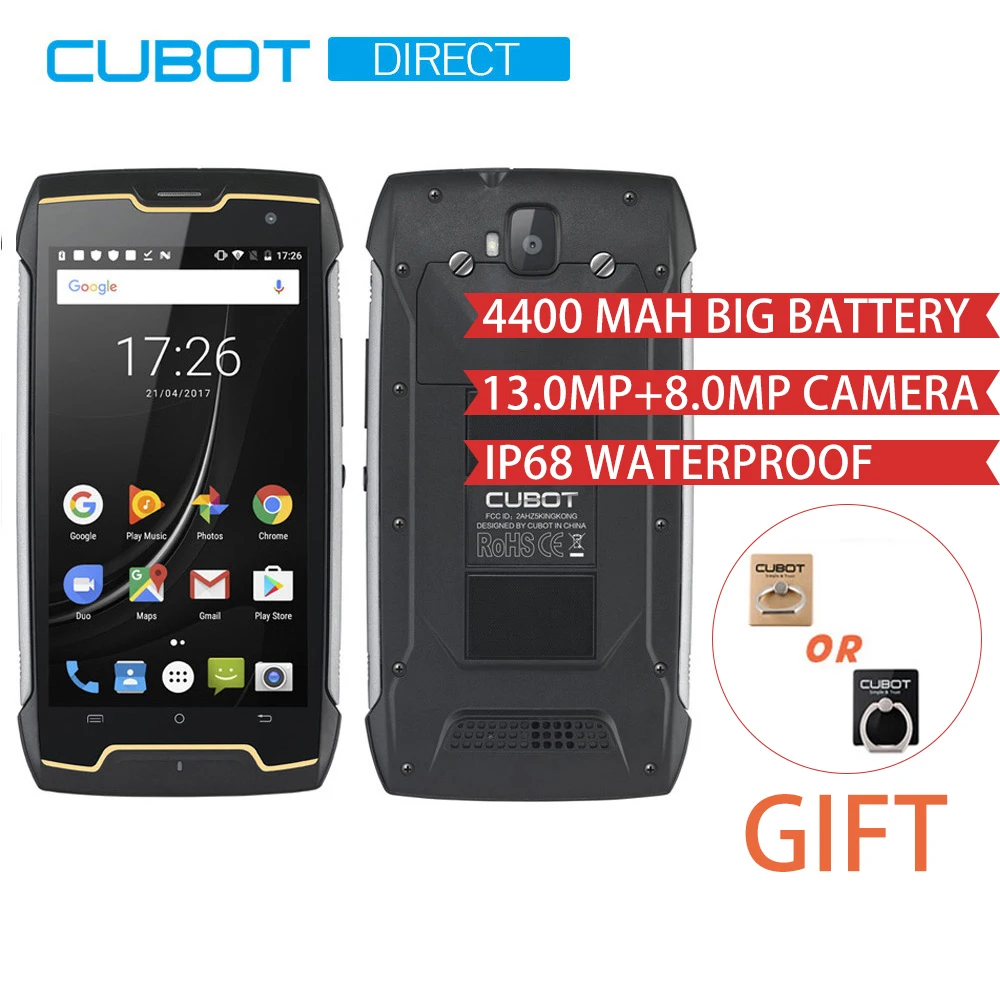 

Cubot KingKong IP68 Rugged Phones 4400mAh Big Battery Waterproof Smartphone 3G Dual-SIM Android 7.0 2GB+16GB Compass+GPS MT6580