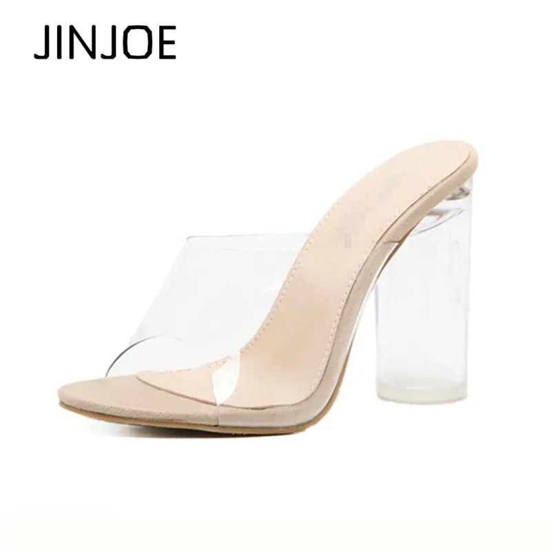 

JINJOE female European station Fashion crystal heel Extra high heels transparent Open toe sandals Women's Shoes Big size 35-40