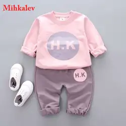 Mihkalev одежда для малышей комплект одежды для девочек 2017 для активных мальчиков Осенние комплекты Длинные рукава футболка штаны и рубашки 2