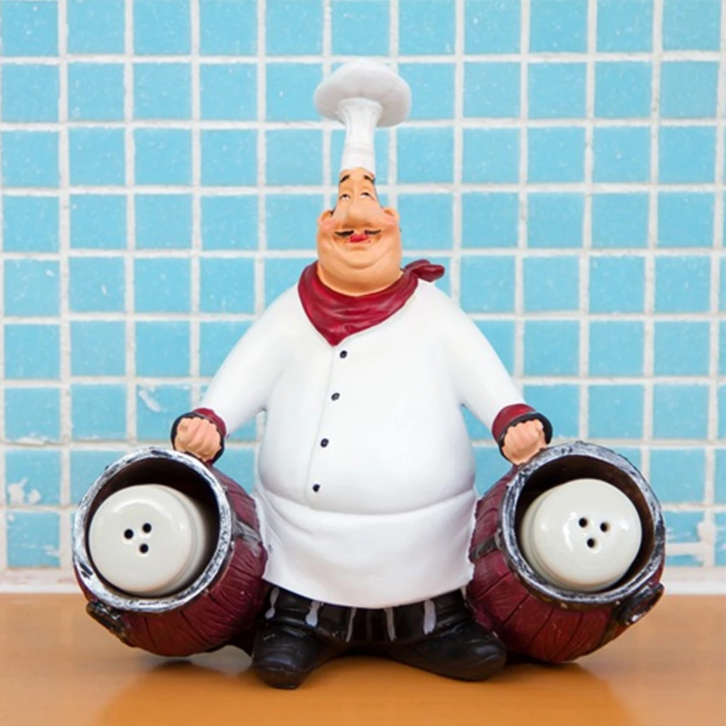 

Italian Chef Figurine Restaurant Decor with Beer/Wine Opener /Toothpick/ Tray /Salt &Pepper Shaker Shape Resin Cook Statue
