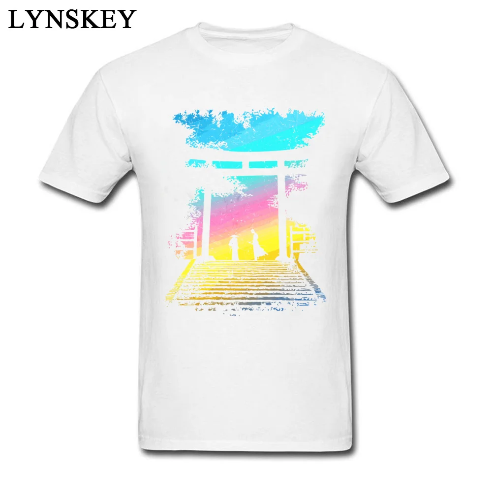Men Tops Shirt Brand New Birthday T-Shirt 100% Cotton Round Neck Short Sleeve Normal Group Tee Shirt Top Quality Wholesale Two Samurai Ronin Ready to fight by Sunrise at the Torii gate white