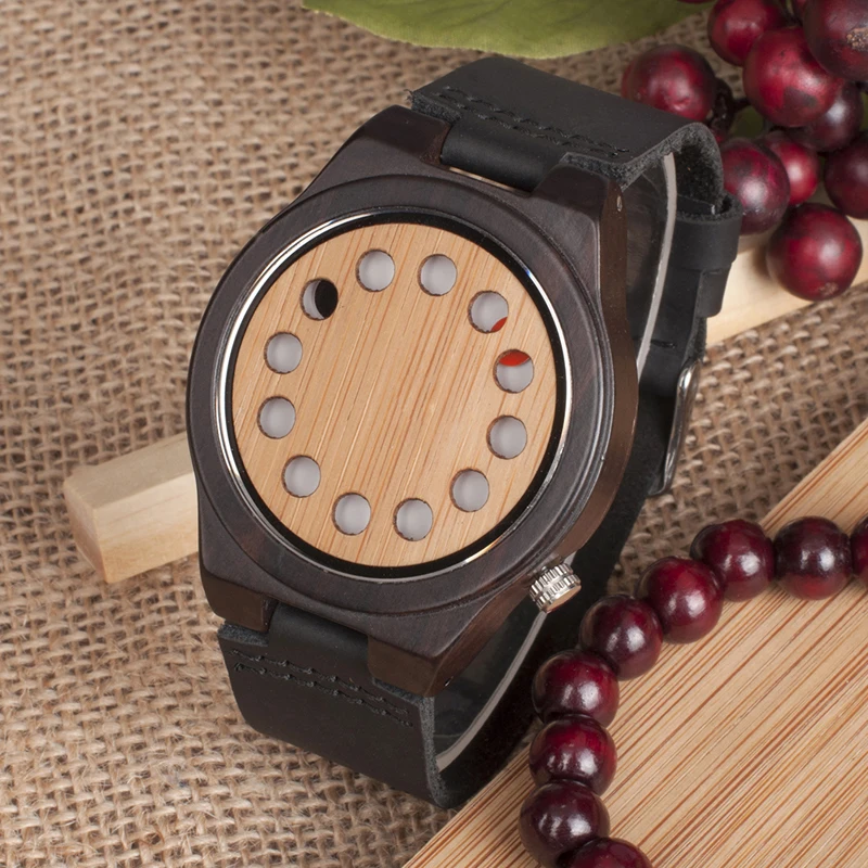 BOBO BIRD Luxury Quartz Mens Watches Bamboo Dial with 12 Holes Wood Wristwatches Quartz-Watch Relogio Masculino