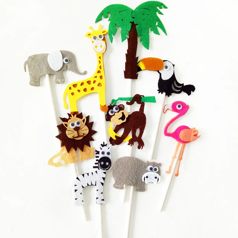 

5pcs Safari Animals Picks Tropical Rain Forest Cake Topper Flamingo Giraffe Elephant With Moving Eyes Picker Cake Decoration