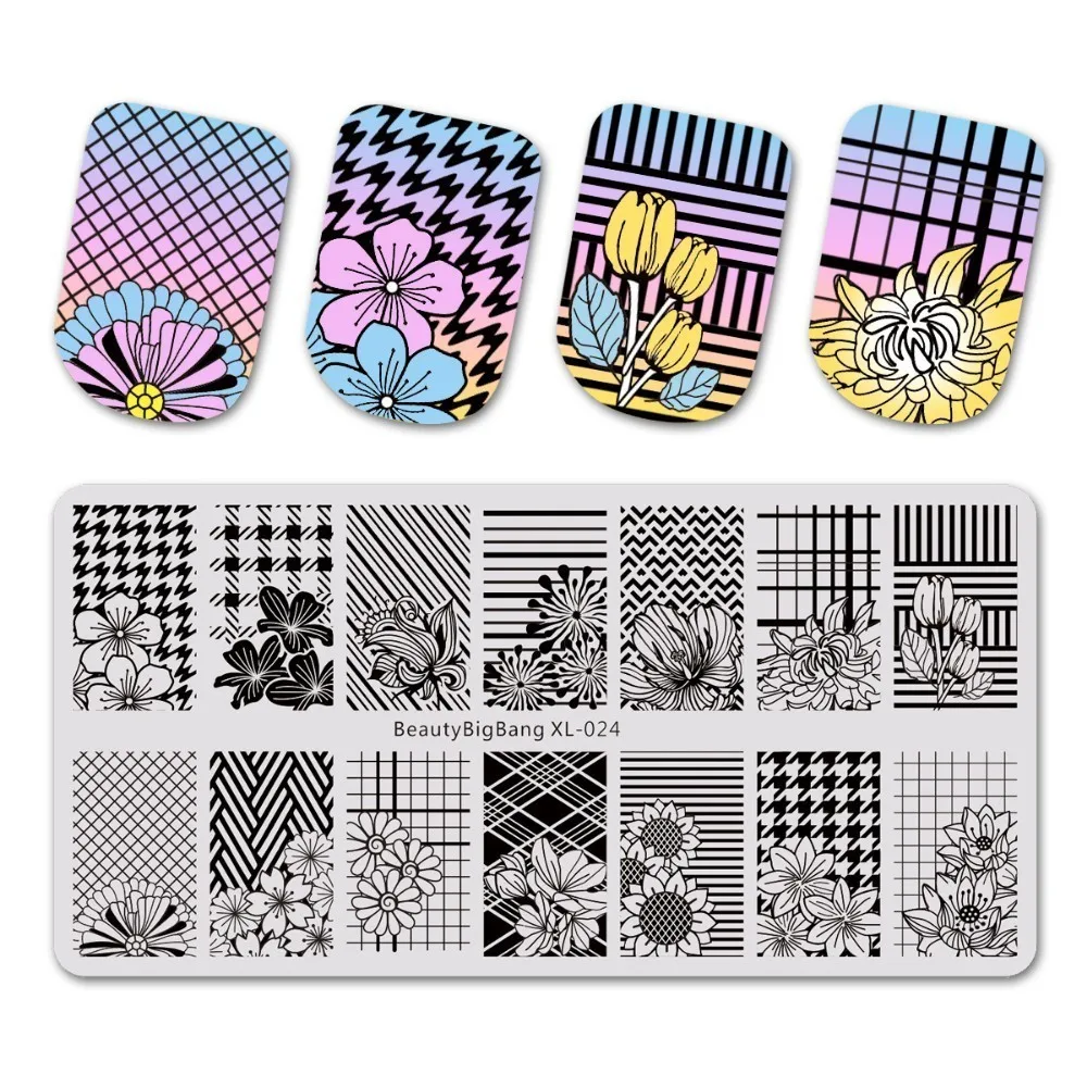 BeautyBigBang 6*12cm Rectangle Nail Stamping Plate Summer Flower Rose Leaves Image Plate Nail Template Nail Art Stencil - Цвет: 24