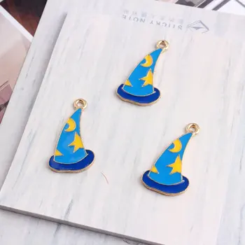 

Wholesale 60pcs/Lot 26*14MM Blue&Yellow Style Stars Magic Hat Necklace pendants Enamel Alloy Oil Drop Jewelry metal DIY Charms