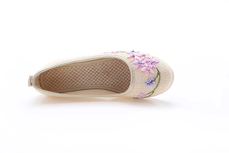 Винтажные женские туфли-лодочки; льняная обувь в стиле ретро с цветочной вышивкой; Тканевая обувь на танкетке; женские туфли на платформе; zapatos mujer; Каблук 5 см