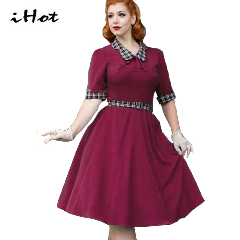 flare dresses for women audrey hepburn vintage retro 50s 60 s bow plaid font b tartan