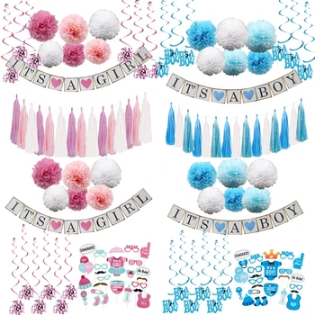 

1Set Paper Crafts Baby Shower Banner Gender Reveal Garlands Bunting Tassel IT'S A Boy /Girl For Kids Birthday Party Decoration