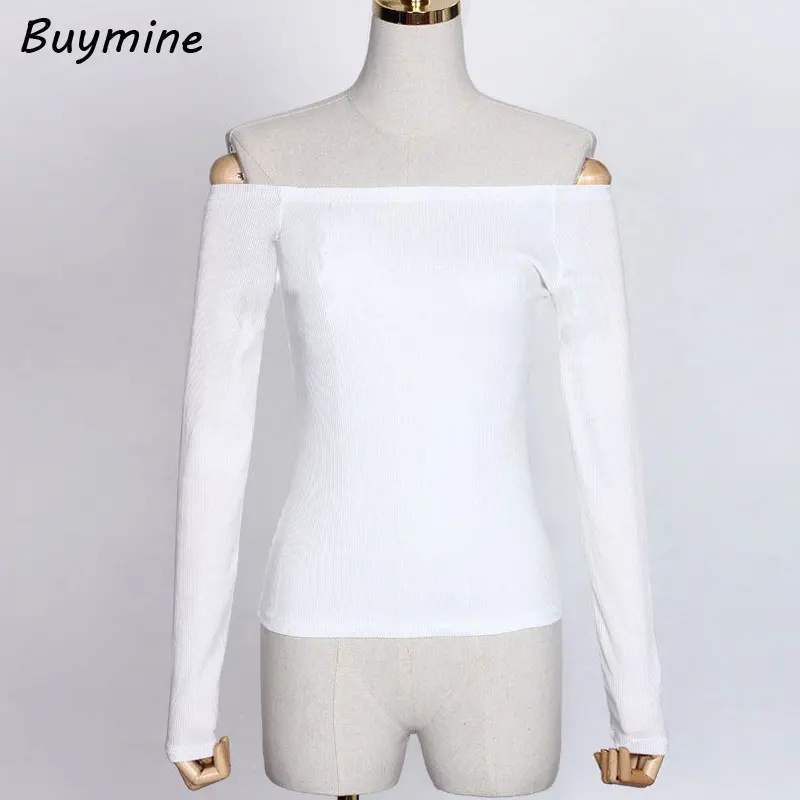Buymine сексуальные топы с открытыми плечами Для женщин основной футболка длинным