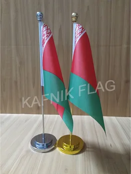 

KAFNIK,Belarus Office table desk flag with gold or silver metal flagpole base 14*21cm country flag free shipping