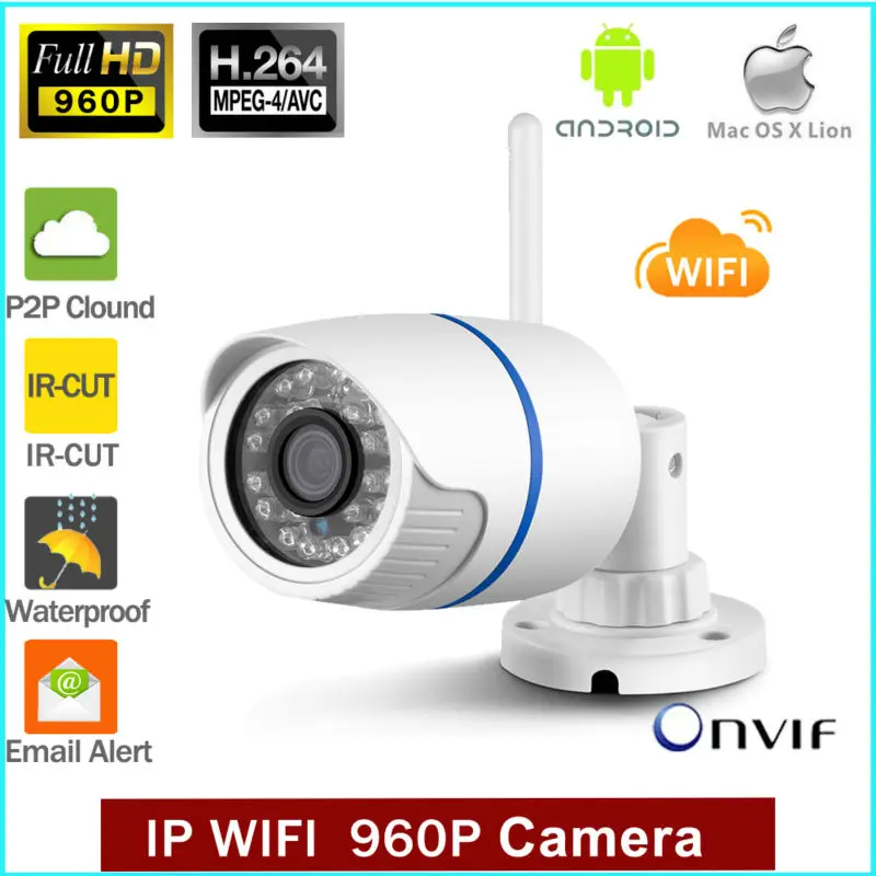 WIFI 1280x960 P 1.3MP Ip камера водонепроницаемая пуля 24LED ИК Ночное Видение наружная