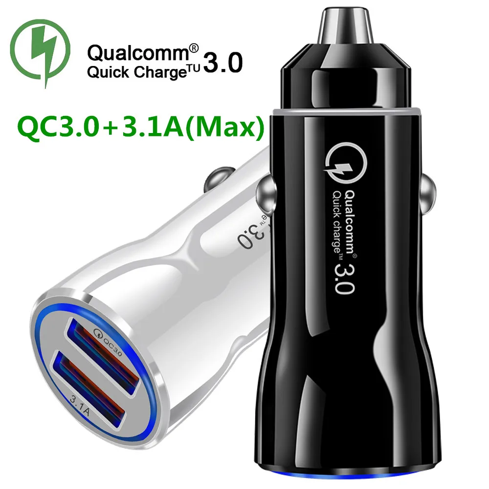 

Car USB Charger Quick Charge 3.0 + 3.1A Mobile Phone Charger 2 Port USB Fast Car Charger for iPhone Samsung Tablet Car-Charger