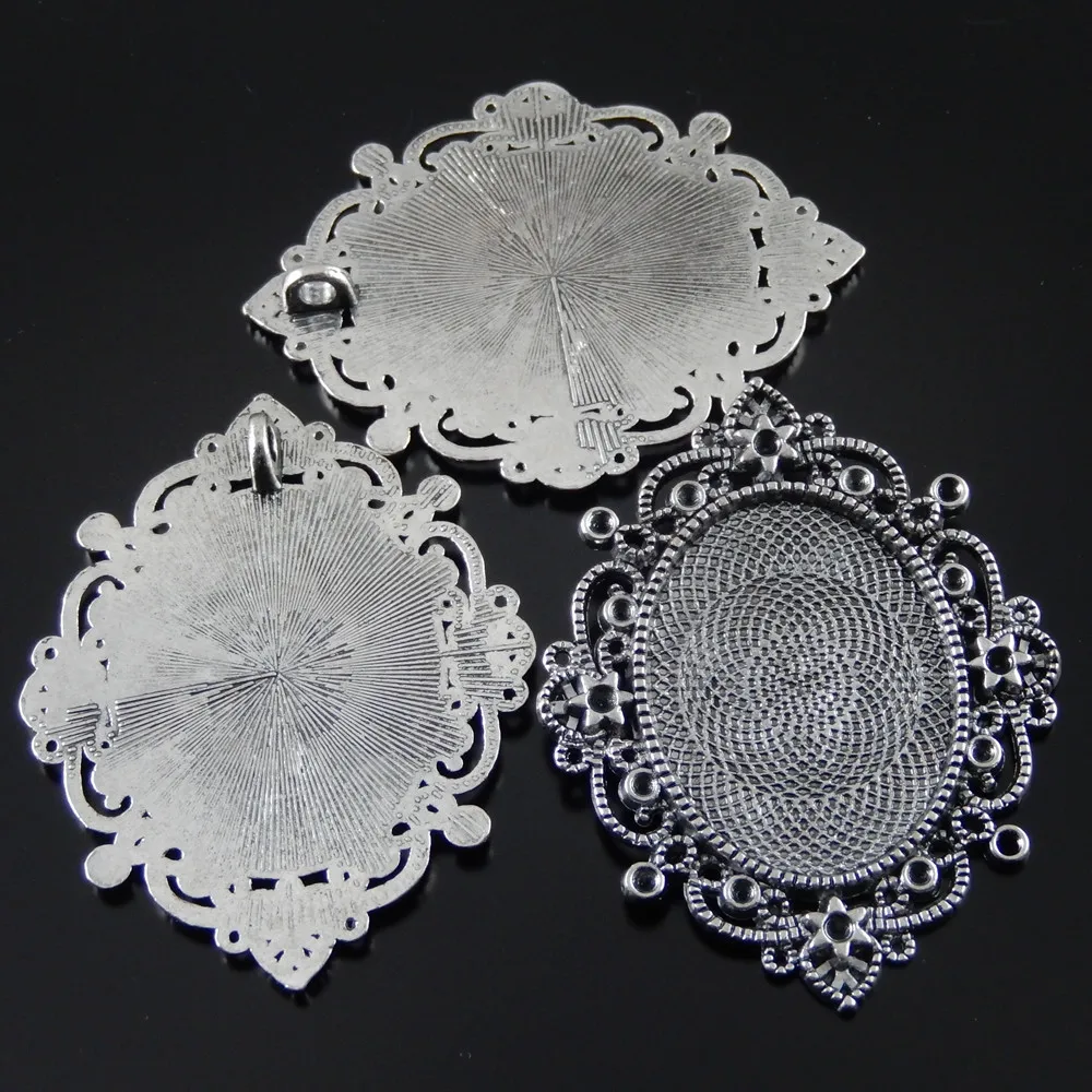 5pcs/pack Vintage Antique Silver Tone Alloy Oval Necklace Pendant Charms Cameo Cabochon Setting Tray 40*30mm 68*52*3 mm AU32535|pendant