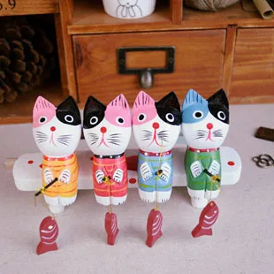 

Nordic log carving, wood crafts, four mini fishing cat sit stool, desktop place adorn, home decoration ,Stool + 4 cats