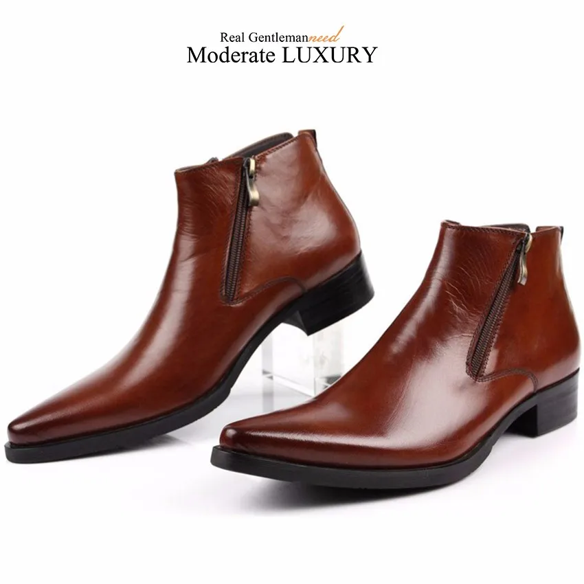 Grimentin Men Boots Genuine Leather Black Pointed Toe Luxury Fashion K F