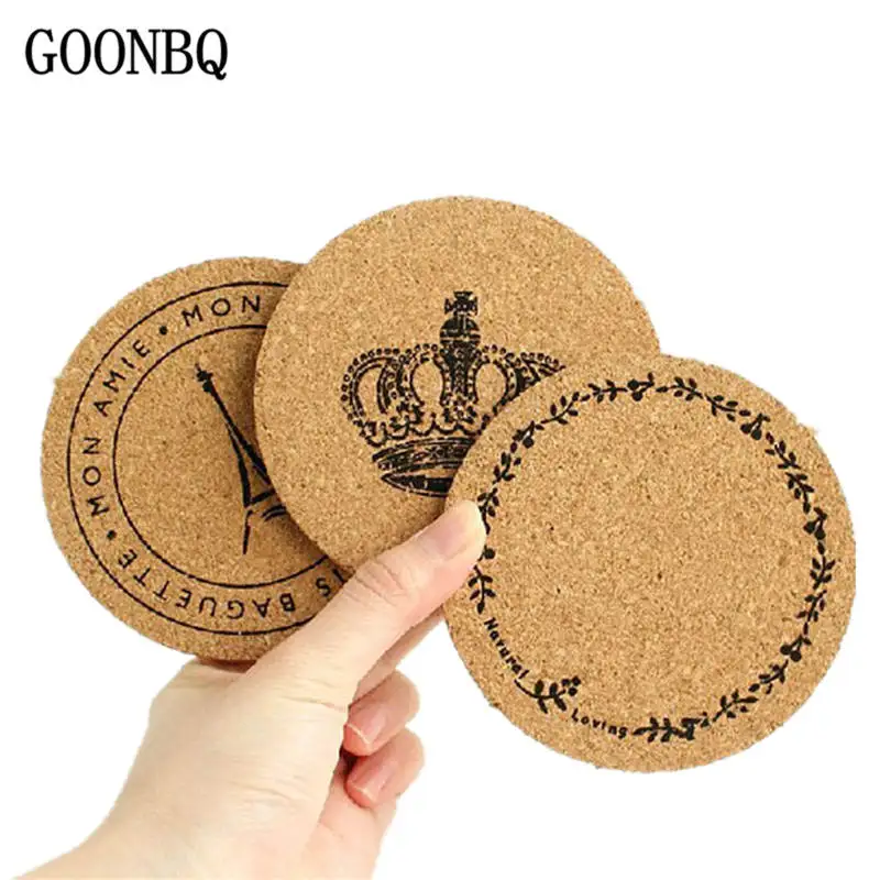 

GOONBQ 1 pc Round Shape Table Mat Vintage Crown Tower Lace Pattern Cup Pad Wooden Coffee Drink Coaster Dropshipping