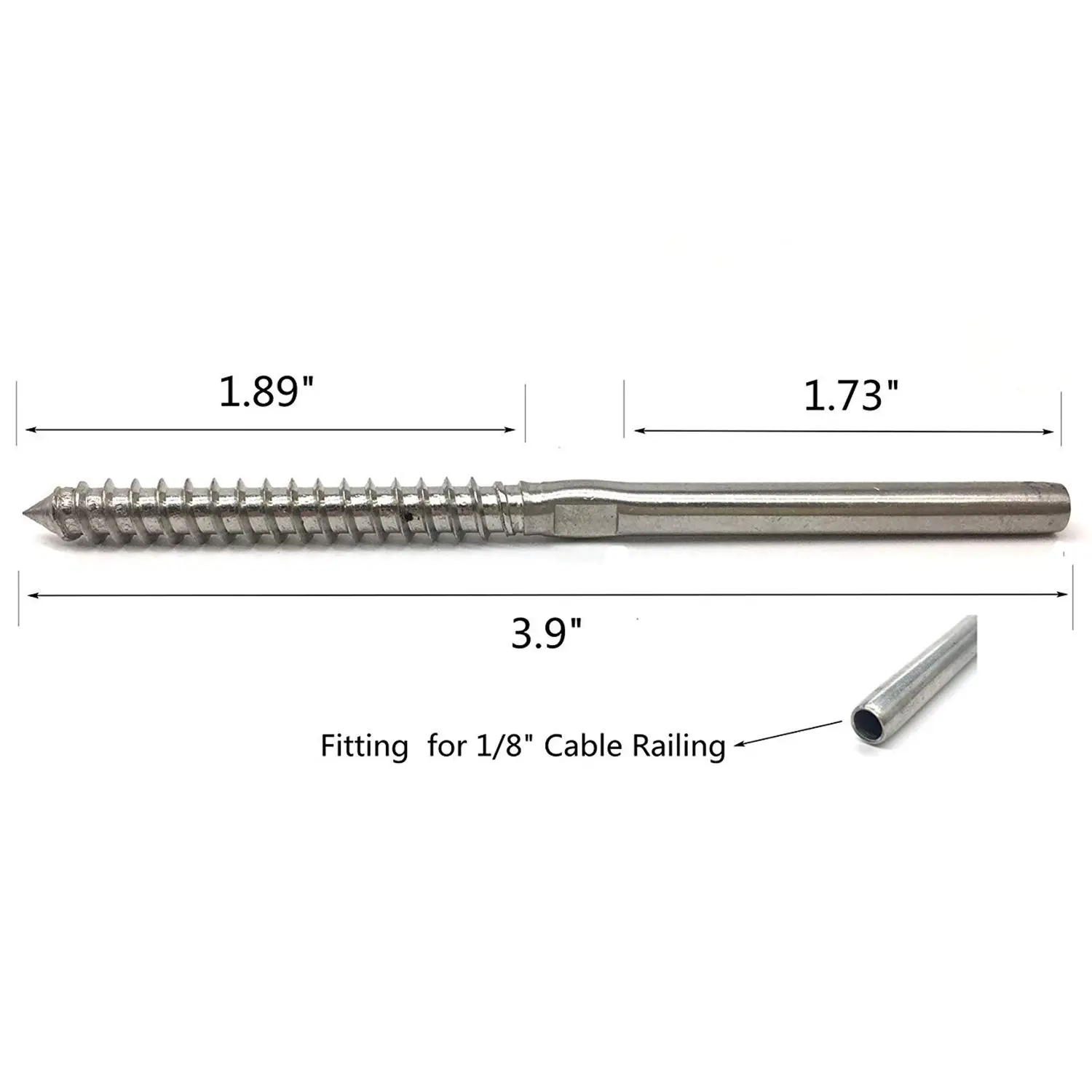 

20x Lag Screw Stud Thread Fitting Terminal 1/8 inch Cable Railing Hardware Stainless Steel 316 Marine Grade Straight Boat Screw