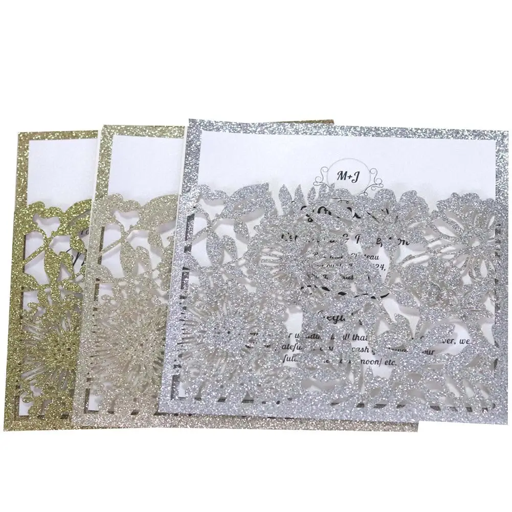  10Pcs European Style Bag Style Invitations Infrared Hollow Invitations Powdered Glitter Invitations - 33032007258