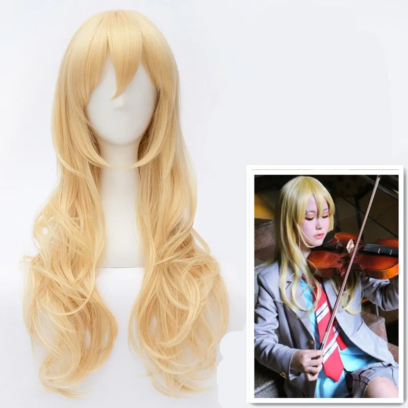 Японское аниме ваша ложь в апреле женский парик Miyazono Kaori coplay длинные светлые