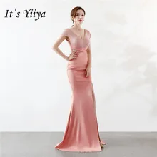 Вечернее платье с пайетками Длина до пола It's Yiiya, Русалка Платья молния назад Вечеринка, рукавом платья с v-образным вырезом С длинным,C075, лето