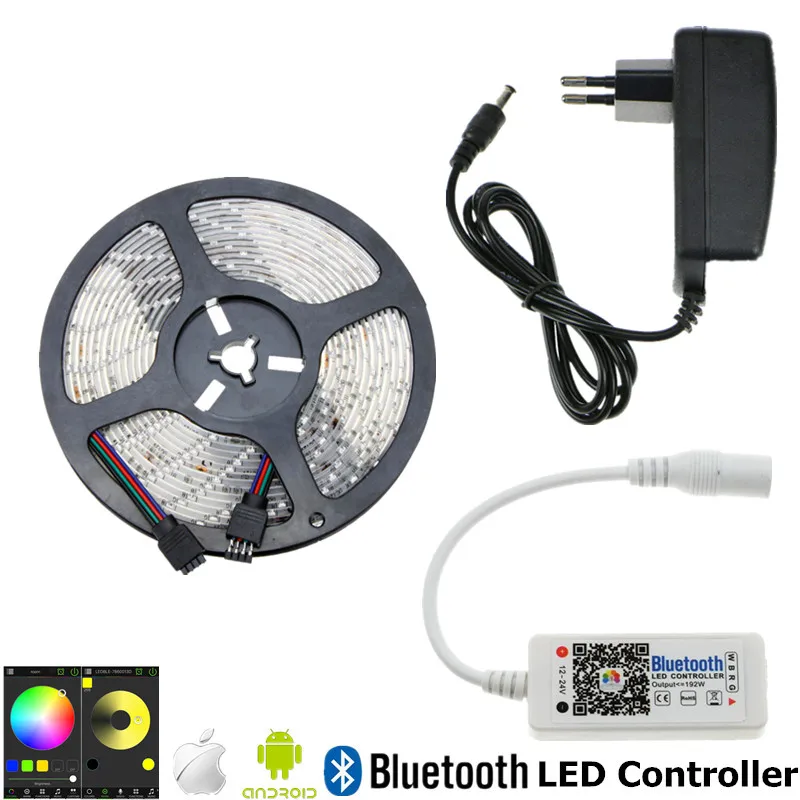 Bluetooth RGB SMD светодиодные полосы 2835 водонепроницаемый светодиодный свет 5 м 300 светодиодный RGB лента+ RGB Bluetooth контроллер+ ЕС США светодиодный адаптер питания