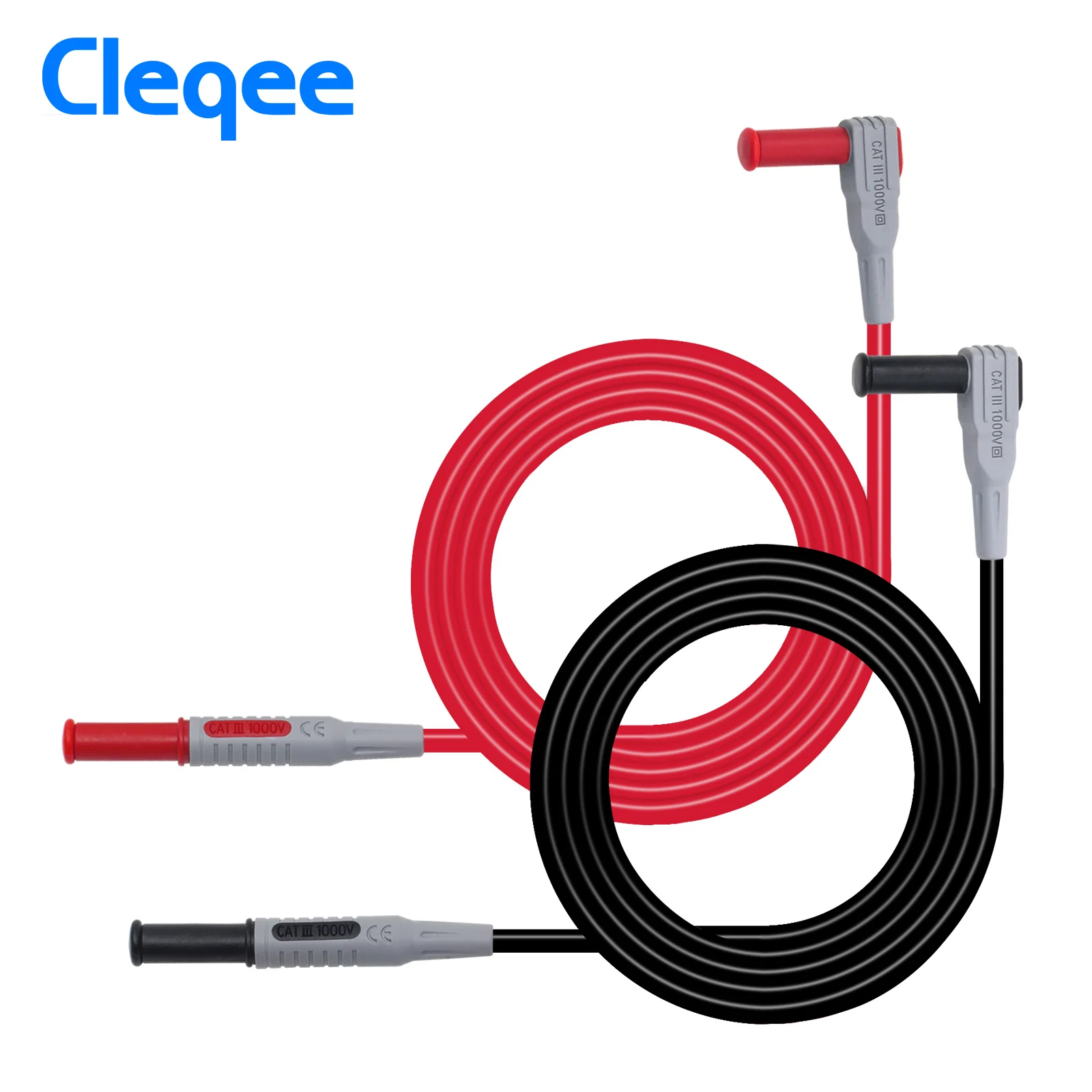 

Cleqee P1033 2Pcs Multimeter Test Cable Injection Molded 4mm Banana Plug Test Line Straight to Curved Test Cable Red Black