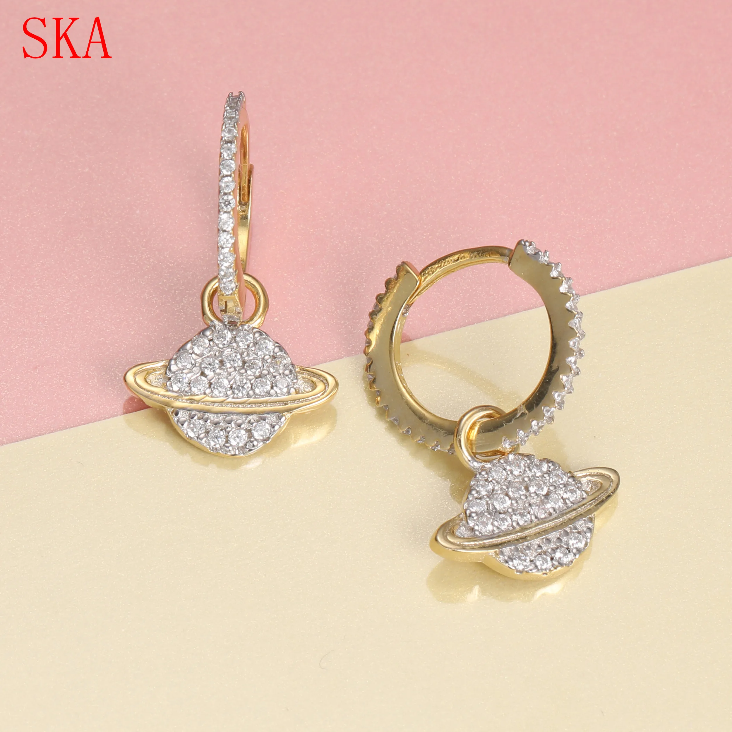 

New Korean Jewelry Gold Round Planet Earrings For Women Asymmetric Earring 925 sterling silver vintage earrings pendientes