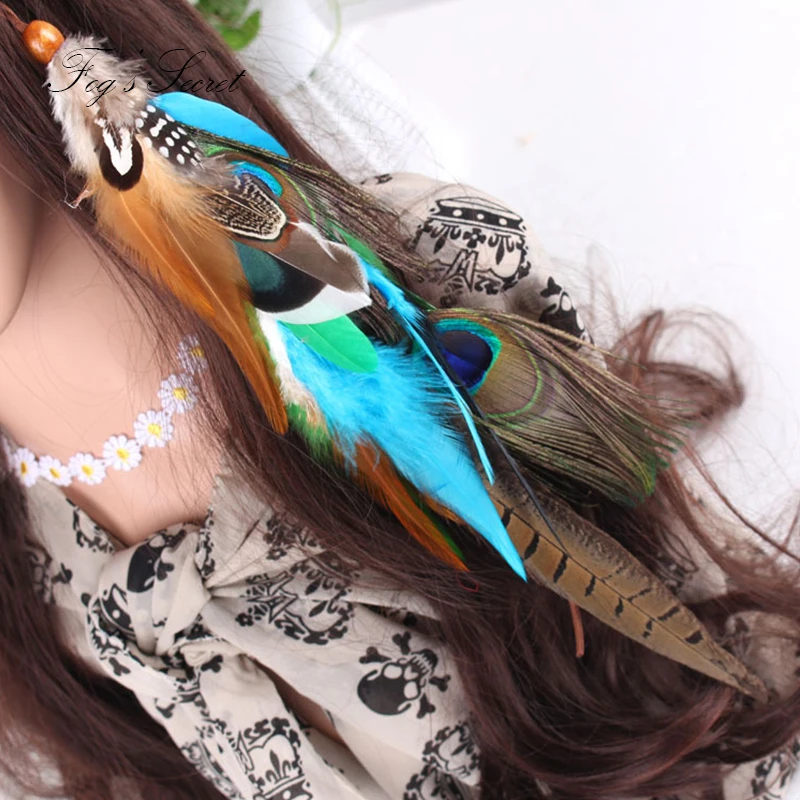 Women Feather Headband Hair Comb Clips Indian Boho Headband Headpiece