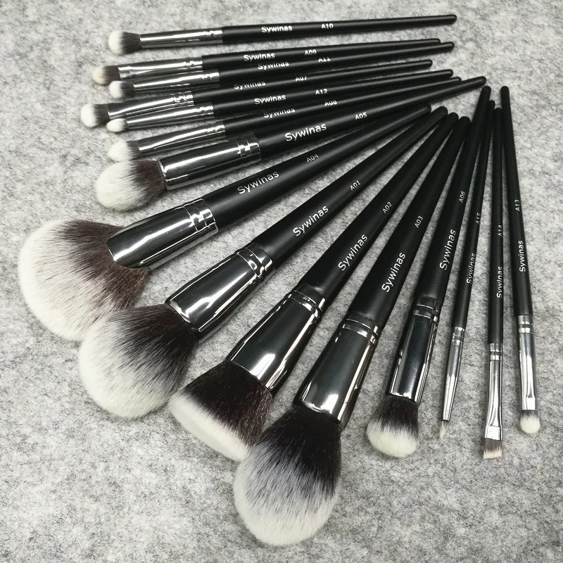 Sywinas Makeup Brush Set 15pcs High Quality Black Natural Synthetic Hair Nake Up Brush Tools Kit Professional Makeup Brushes