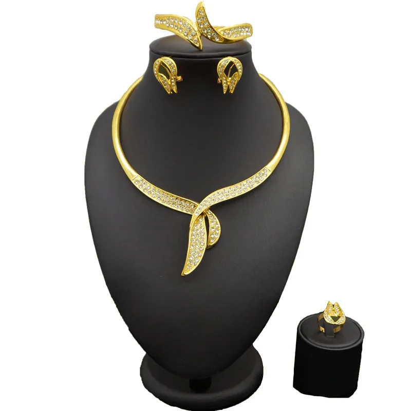Ювелирные наборы большого размера, Африканское женское ожерелье, золотые ювелирные наборы, браслет и серьги