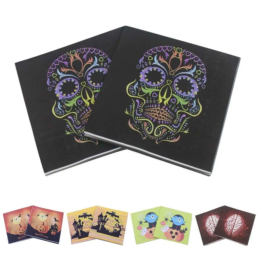 

20PCS Halloween Decoration Paper napkins vintage Pumpkin Skull Printing Paper napkins decor floral Vintage Color paper napkin
