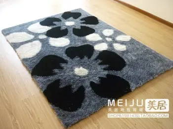

Fancy LLADRO cold wire carpet quality living room coffee table carpet customize black and gray small flower carpet